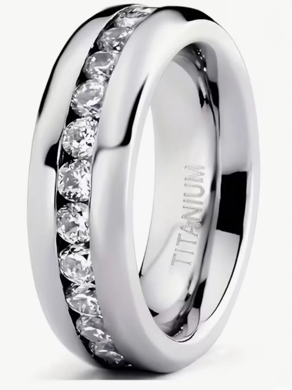 Titanium Steel Channel-Set CZ Eternity Ring - Silver
